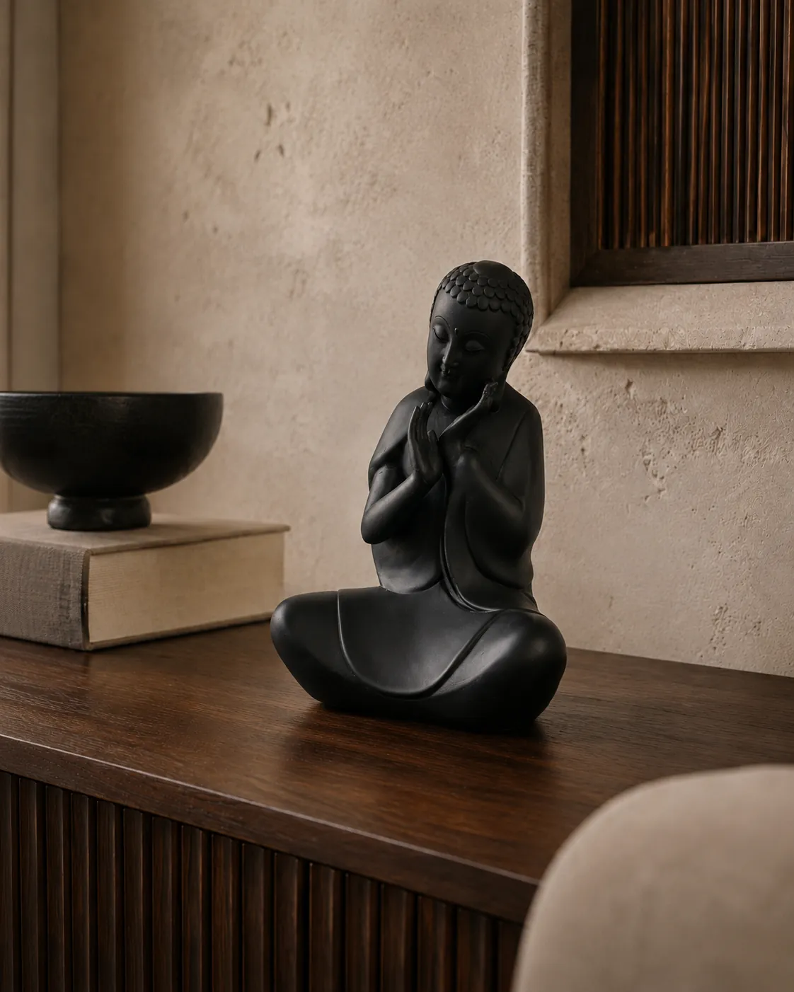 The Contemplative Calm Buddha Statue (Obsidian Charcoal) thumbnail 6