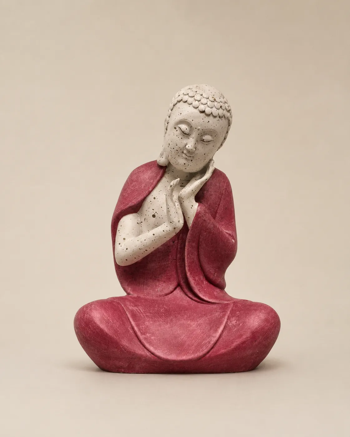 The Contemplative Calm Buddha Statue (Ivory & Burgundy)