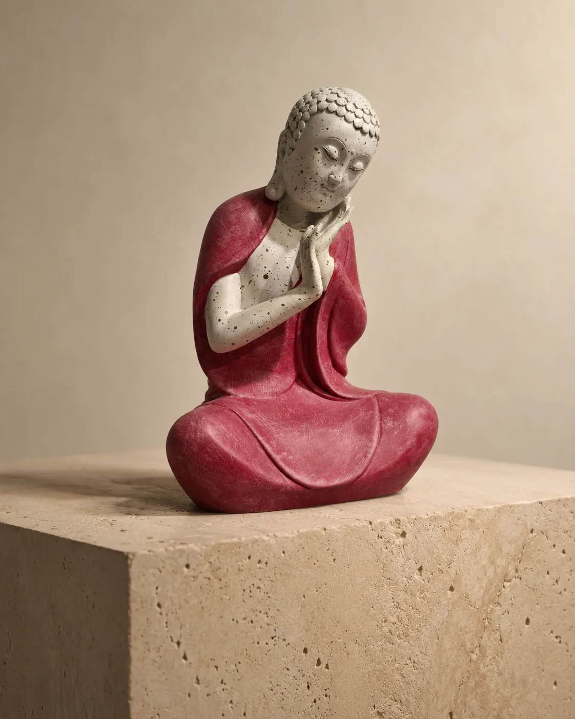 The Contemplative Calm Buddha Statue (Ivory & Burgundy) perspective