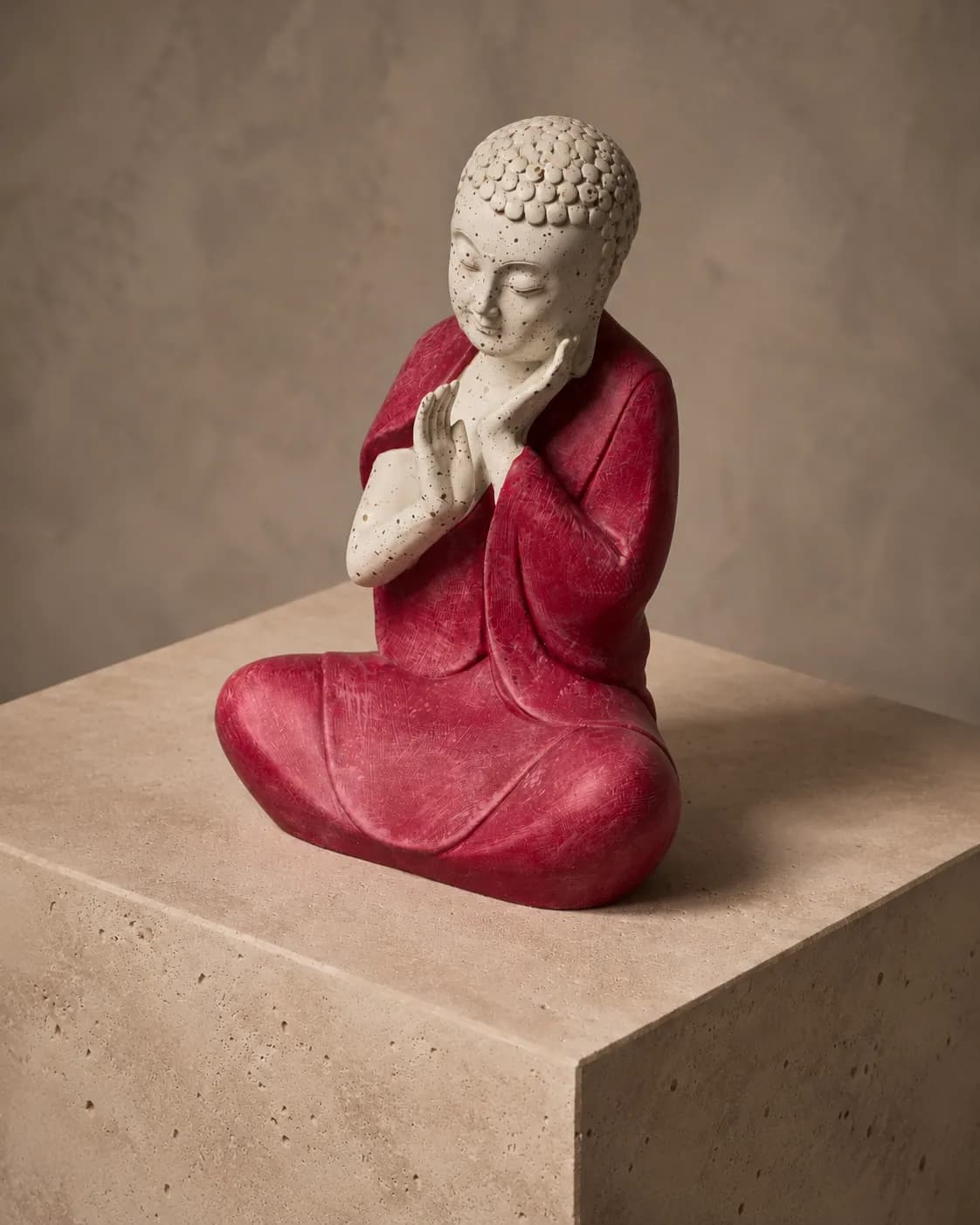 The Contemplative Calm Buddha Statue (Ivory & Burgundy) thumbnail 3