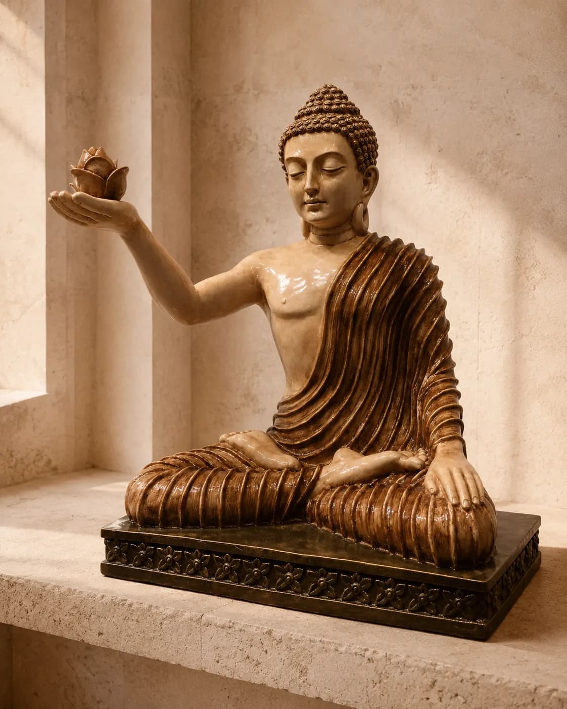 The Golden Lotus Glazed Buddha Statue perspective